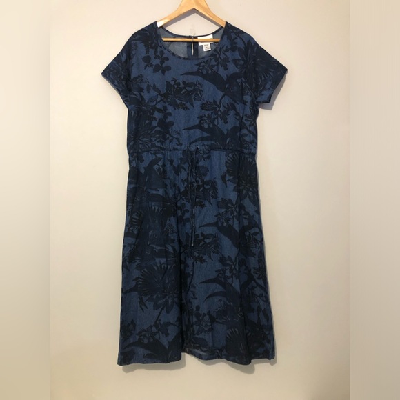 Vermont Country Store 100% Cotton Blue Floral Denim Women’s Size Large Dress - Picture 1 of 7
